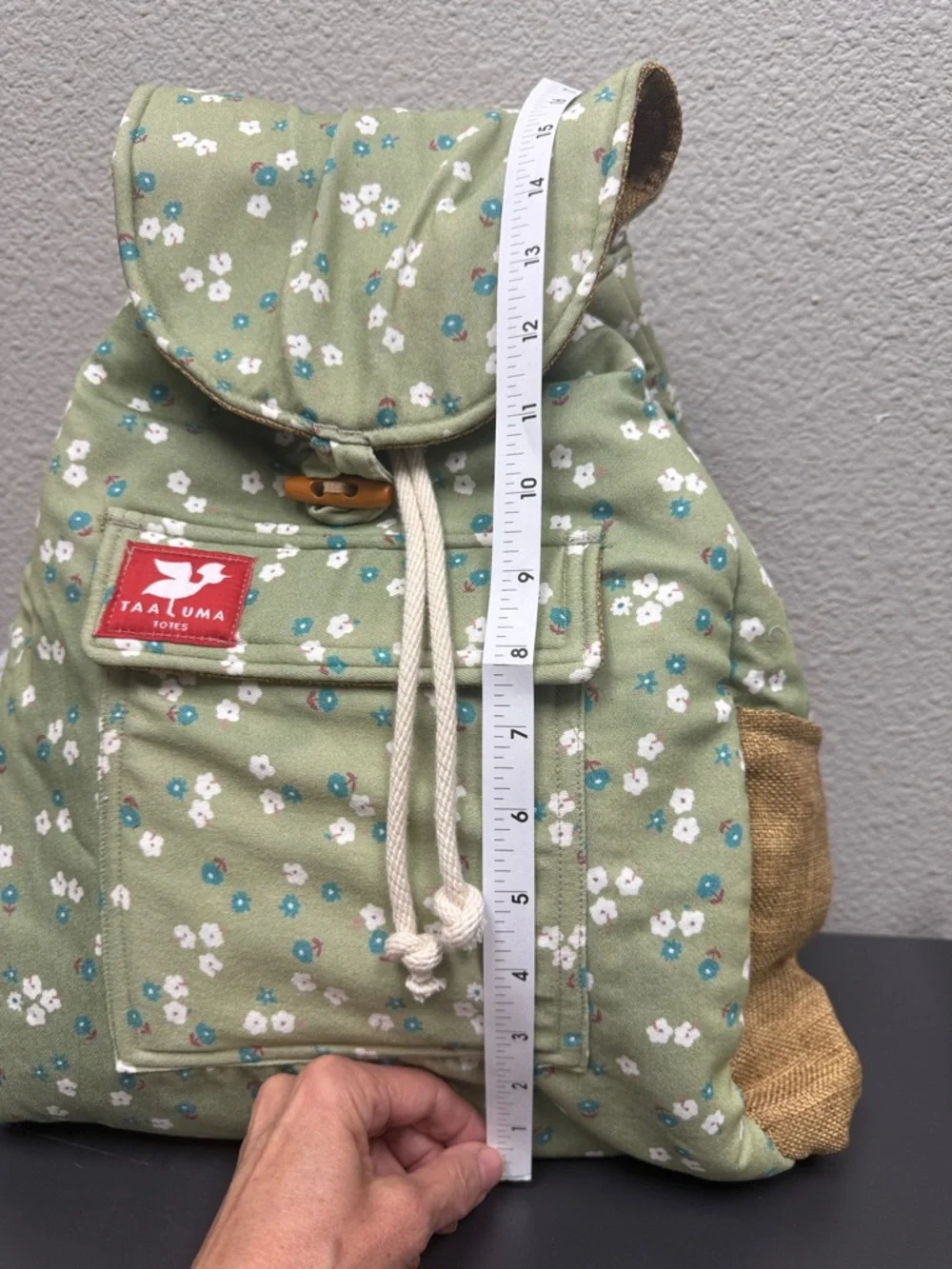 Taalum Olive Floral Canvas Drawstring Backpack